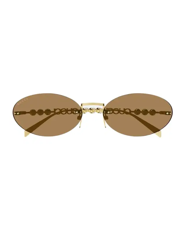Gucci Rimless Metal Oval Sunglasses with Faux Pearls