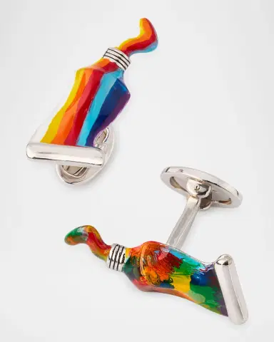 Jan Leslie Men's Paint Tube Stripe and Splatter Sterling Silver Cufflinks | Thumbnail 3 Jan Leslie Men's Paint Tube Stripe and Splatter Sterling Silver Cufflinks | Thumbnail 3