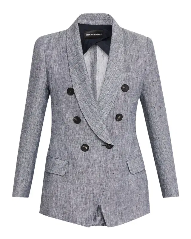 Emporio Armani Double-Breasted Linen Chambray Blazer