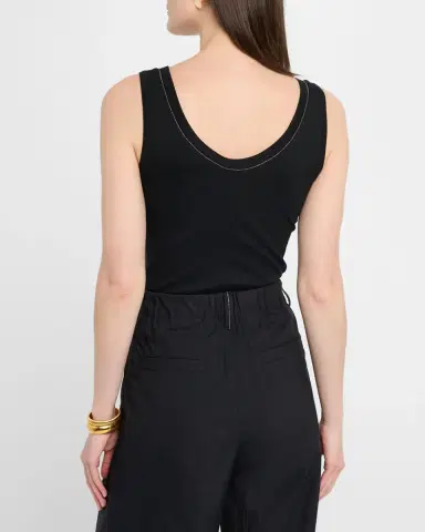 Brunello Cucinelli Monili Scoop-Neck Flat Cotton Rib Tank Top | Thumbnail 3
