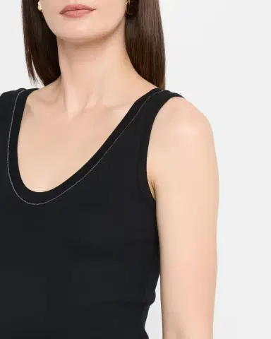 Brunello Cucinelli Monili Scoop-Neck Flat Cotton Rib Tank Top | Thumbnail 5