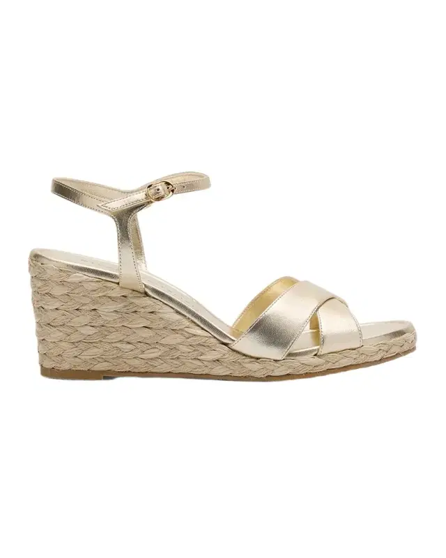 Stuart Weitzman Dayna Metallic Crisscross Espadrille Sandals