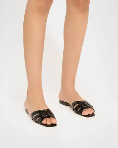 Saint Laurent Nu Pieds Woven Patent Flat Sandals | Thumbnail 2