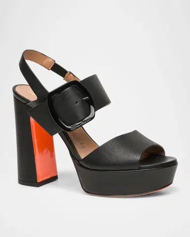 Santoni Bruxel Leather Buckle Platform Sandals | Thumbnail 2