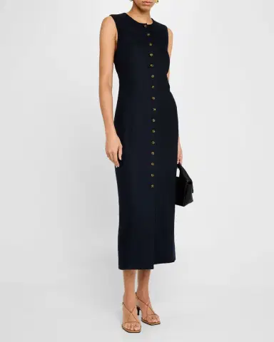 ARGENT Sleeveless Button-Down Linen Midi Dress | Thumbnail 2