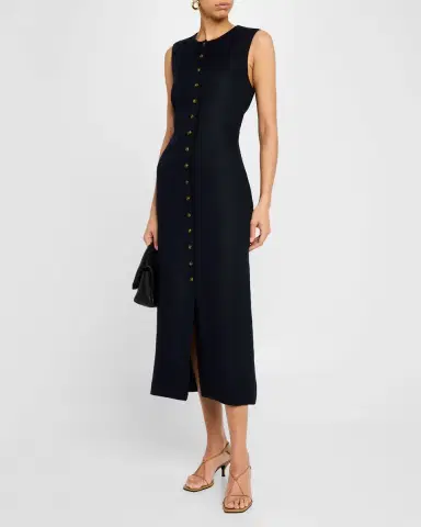 ARGENT Sleeveless Button-Down Linen Midi Dress | Thumbnail 4