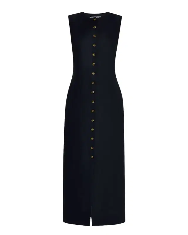 Sleeveless Button-Down Linen Midi Dress