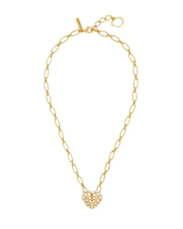 Pearly-Set Heart Pendant Necklace