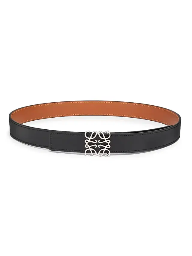 LOEWE Women's Anagram Reversible Smooth Leather Belt - Black Tan Palladium