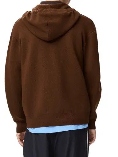 Loewe Men's Leather Patch Pocket & Wool Zip-Front Hoodie - Brown | Thumbnail 2 Loewe Men's Leather Patch Pocket & Wool Zip-Front Hoodie - Brown | Thumbnail 2