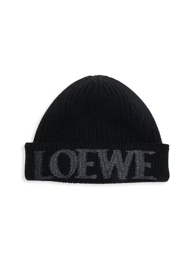 LOEWE Women's Logo Wool Beanie - Black | Thumbnail 1 LOEWE Women's Logo Wool Beanie - Black | Thumbnail 1