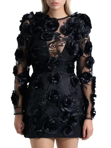 Zhivago Women's Aonia Embellished Floral Mesh Minidress - Black - Size 4 | Thumbnail 4 Zhivago Women's Aonia Embellished Floral Mesh Minidress - Black - Size 4 | Thumbnail 4