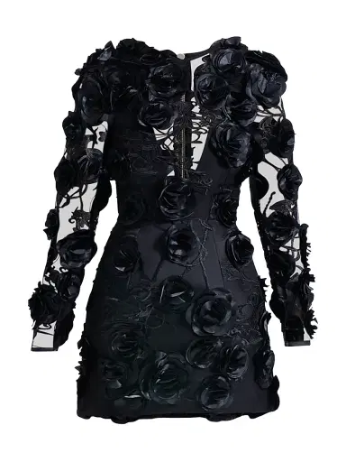 Zhivago Women's Aonia Embellished Floral Mesh Minidress - Black - Size 4 | Thumbnail 1 Zhivago Women's Aonia Embellished Floral Mesh Minidress - Black - Size 4 | Thumbnail 1