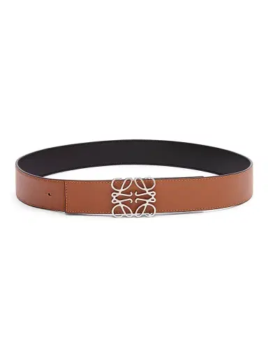 Loewe Men's Logo Buckle Reversible Leather Belt - Black Tan Palladium - Size 44 | Thumbnail 2