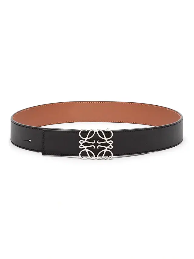 LOEWE Men's Logo Buckle Reversible Leather Belt - Black Tan Palladium