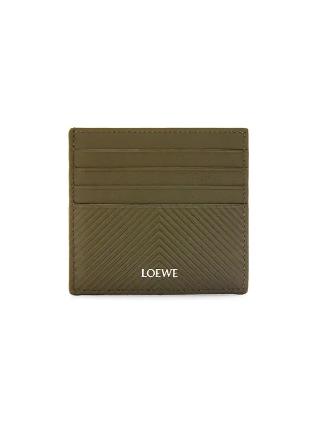 LOEWE Men's Open Leather Card Case - Dark Khaki Green