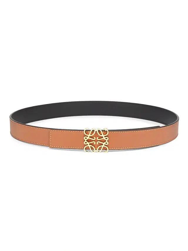 LOEWE Women's Anagram Reversible Smooth Leather Belt - Tan Black Gold