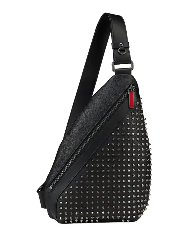 Men 's Funky Leather Empire Spikes Sling Bag