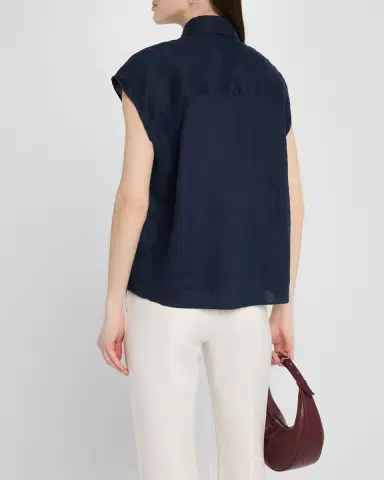 Vince Cap-Sleeve Linen Button-Front Blouse | Thumbnail 2