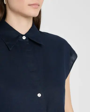 Vince Cap-Sleeve Linen Button-Front Blouse | Thumbnail 5
