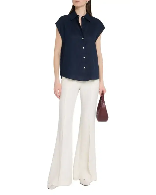 Vince Cap-Sleeve Linen Button-Front Blouse