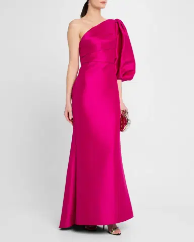 Badgley Mischka One-Shoulder Trumpet Gown | Thumbnail 4 Badgley Mischka One-Shoulder Trumpet Gown | Thumbnail 4