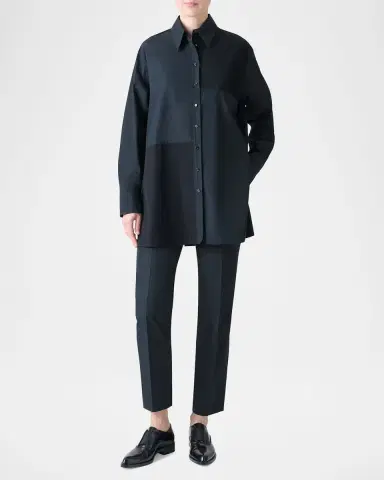 Akris Stitched Pleats Inset Cotton Poplin Oversized Shirt | Thumbnail 2
