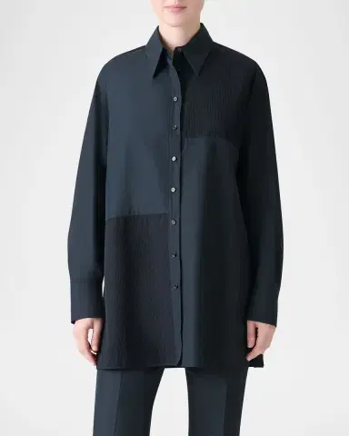 Akris Stitched Pleats Inset Cotton Poplin Oversized Shirt | Thumbnail 4