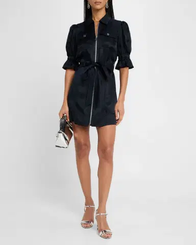 Cinq à Sept Holly Puff-Sleeve Zip-Front Mini Dress | Thumbnail 2 Cinq à Sept Holly Puff-Sleeve Zip-Front Mini Dress | Thumbnail 2