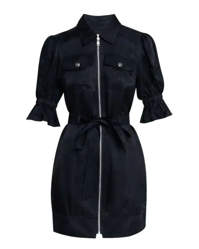 Cinq a Sept Holly Puff-Sleeve Zip-Front Mini Dress