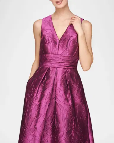 Kay Unger New York Mariah V-Neck Sleeveless Jacquard A-Line Gown | Thumbnail 3 Kay Unger New York Mariah V-Neck Sleeveless Jacquard A-Line Gown | Thumbnail 3