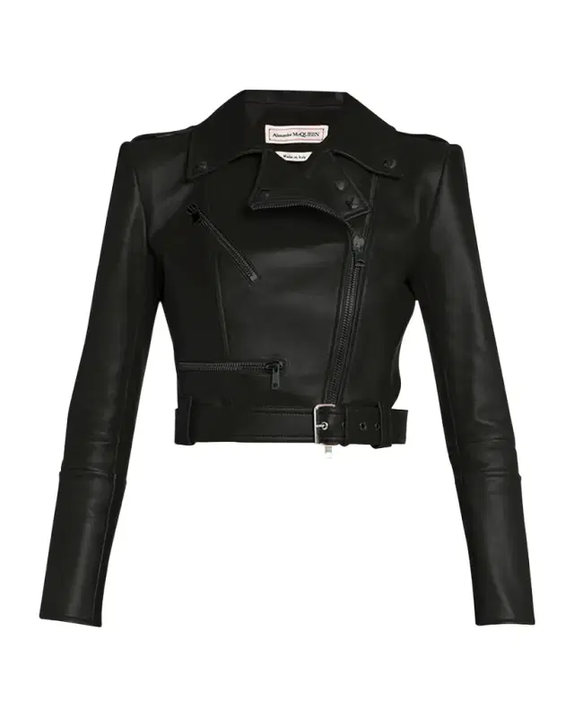 McQueen Cropped Leather Biker Jacket