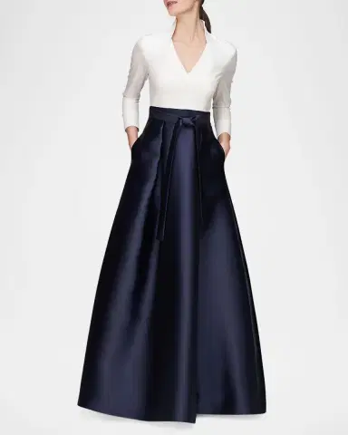 Kay Unger New York Phoebe 3/4-Sleeve Collared Poplin A-Line Gown | Thumbnail 3 Kay Unger New York Phoebe 3/4-Sleeve Collared Poplin A-Line Gown | Thumbnail 3