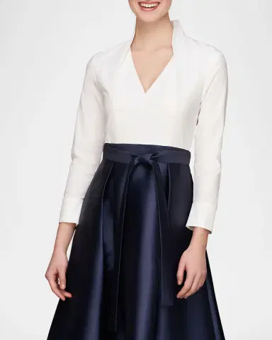 Kay Unger New York Phoebe 3/4-Sleeve Collared Poplin A-Line Gown | Thumbnail 4 Kay Unger New York Phoebe 3/4-Sleeve Collared Poplin A-Line Gown | Thumbnail 4