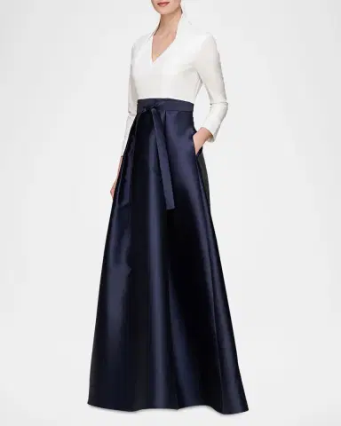 Kay Unger New York Phoebe 3/4-Sleeve Collared Poplin A-Line Gown | Thumbnail 5 Kay Unger New York Phoebe 3/4-Sleeve Collared Poplin A-Line Gown | Thumbnail 5
