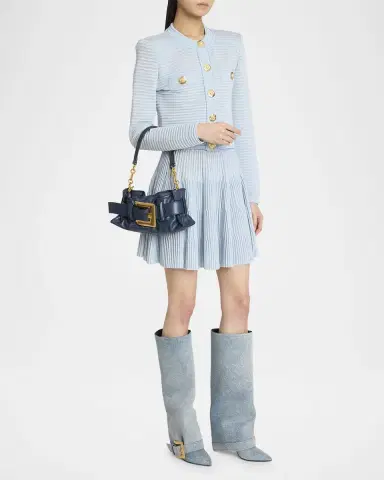Balmain Anthem Mini Buckle Shoulder Bag in Calfskin Leather | Thumbnail 9