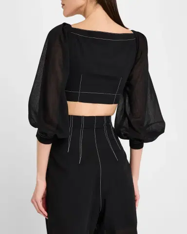 Philosophy di Lorenzo Serafini Puff-Sleeve Crop Blouse | Thumbnail 3