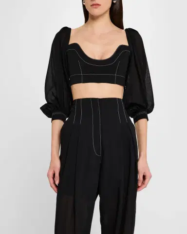 Philosophy di Lorenzo Serafini Puff-Sleeve Crop Blouse | Thumbnail 4