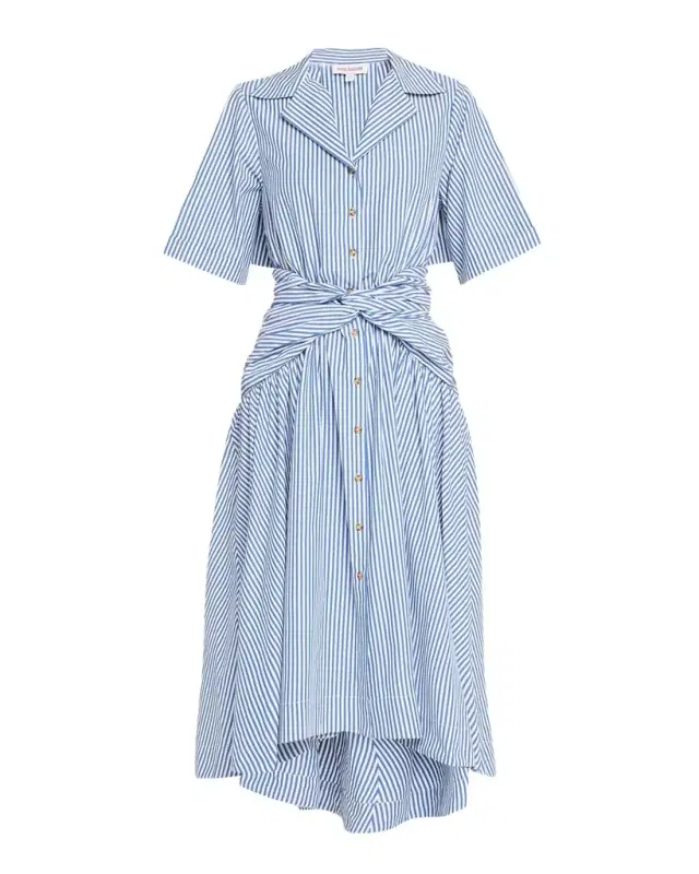 Striped Tie High-Low Shirtdress