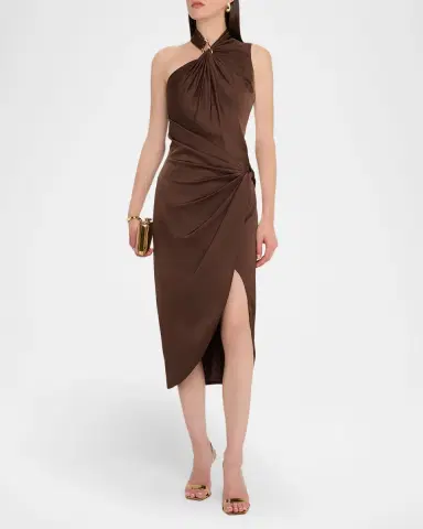 Aidan Mattox Pleated Bodycon Crepe Back Satin Midi Dress | Thumbnail 2 Aidan Mattox Pleated Bodycon Crepe Back Satin Midi Dress | Thumbnail 2