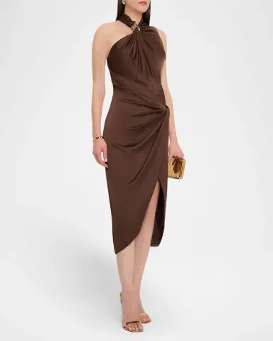 Aidan Mattox Pleated Bodycon Crepe Back Satin Midi Dress | Thumbnail 4 Aidan Mattox Pleated Bodycon Crepe Back Satin Midi Dress | Thumbnail 4