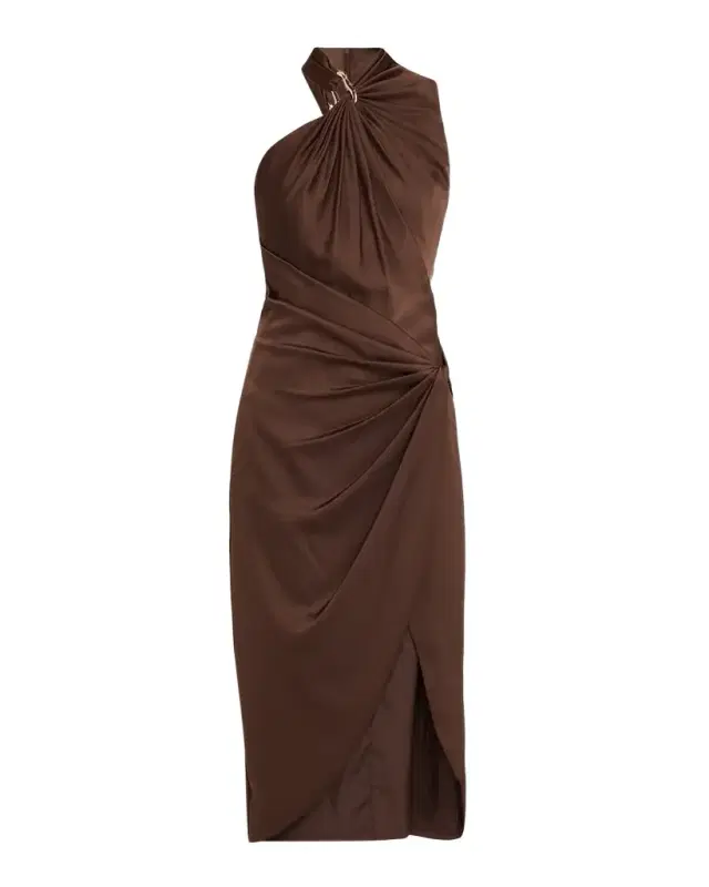 Pleated Bodycon Crepe Back Satin Midi Dress Pleated Bodycon Crepe Back Satin Midi Dress
