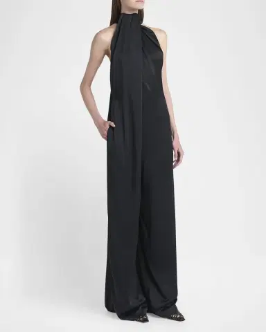 Stella McCartney Envers Draped Satin Halterneck Jumpsuit | Thumbnail 4