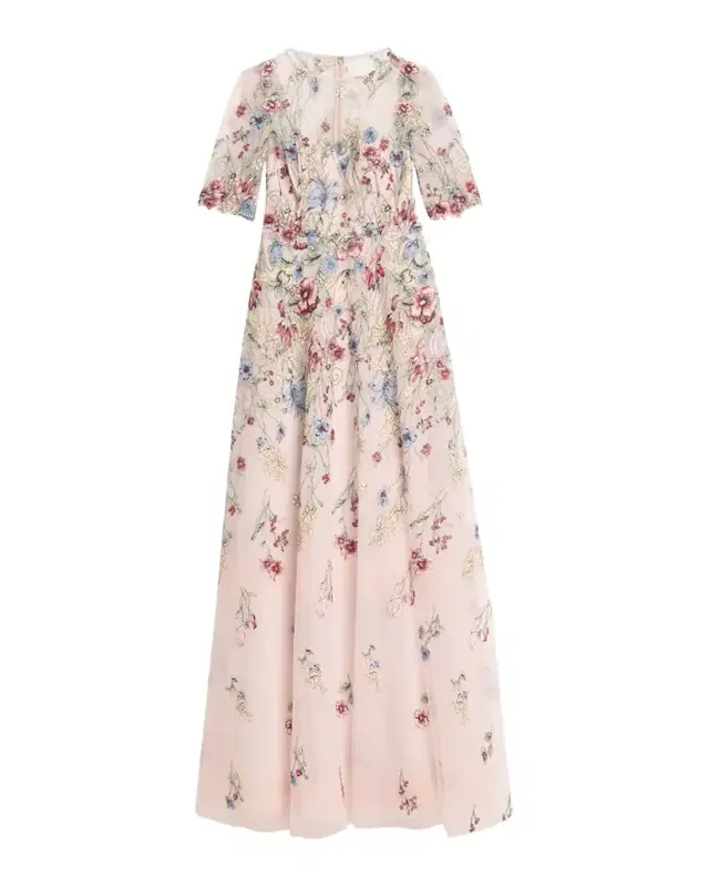 Rickie Freeman for Teri Jon Floral-Embroidered Illusion Tulle Gown