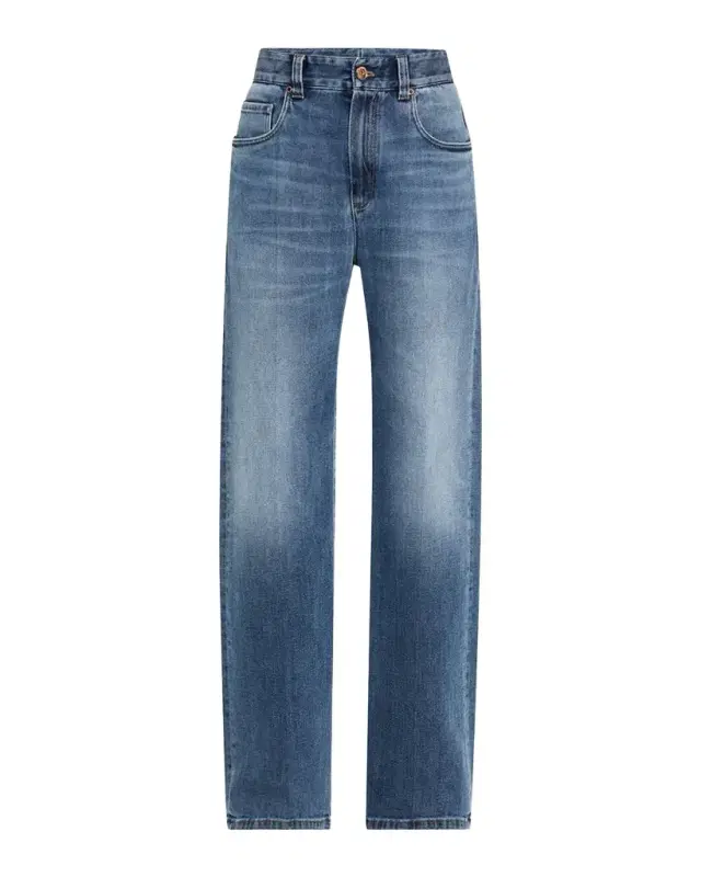 Brunello Cucinelli Soft Denim Loose Stove Pipe Jeans