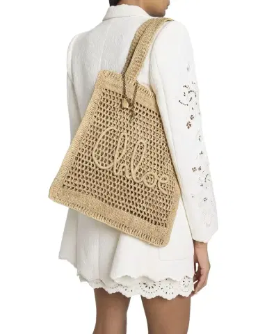 Chloé Summer Banana Tote Bag in Crochet Fabric | Thumbnail 1