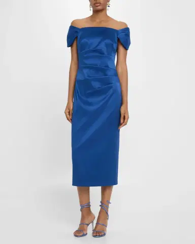 Aidan Mattox Pleated Off-Shoulder Mikado Midi Dress | Thumbnail 2 Aidan Mattox Pleated Off-Shoulder Mikado Midi Dress | Thumbnail 2