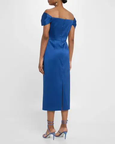 Aidan Mattox Pleated Off-Shoulder Mikado Midi Dress | Thumbnail 3 Aidan Mattox Pleated Off-Shoulder Mikado Midi Dress | Thumbnail 3