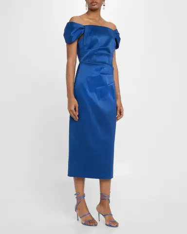 Aidan Mattox Pleated Off-Shoulder Mikado Midi Dress | Thumbnail 4 Aidan Mattox Pleated Off-Shoulder Mikado Midi Dress | Thumbnail 4