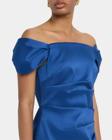 Aidan Mattox Pleated Off-Shoulder Mikado Midi Dress | Thumbnail 5 Aidan Mattox Pleated Off-Shoulder Mikado Midi Dress | Thumbnail 5